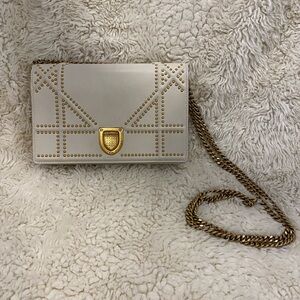 Authentic Dior Studded Diorama Crossbody WOC clutch wallet cream